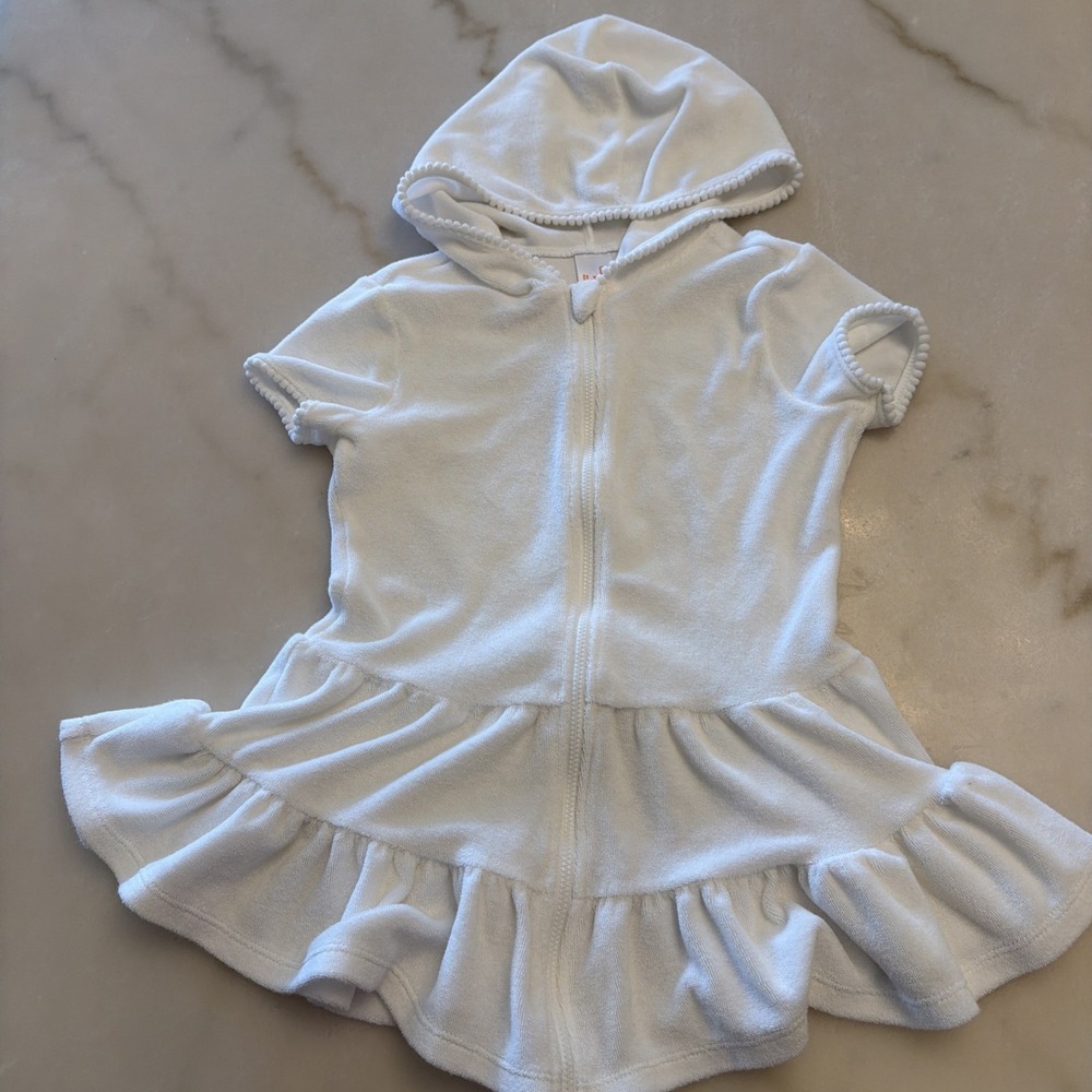 Cat and Jack White Terry Cloth Swimsuit Cover Zip Up Dress Hood Size XS (4/5)